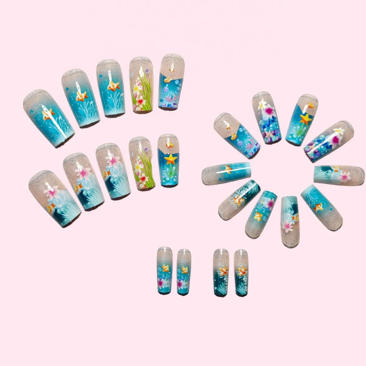 손톱에 플라워 프레스 3D 네일 물고기 바다 프레스 조개껍질 가짜 손톱 발레 팁 그라디언트 가짜 손톱 프레스