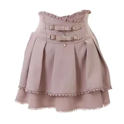 Mini Jupe Gothique Kawaii en Dentelle pour Femme, Vêtement Style Lolita, Taille Haute, Esthétique, Doux, Japonais, Y2k