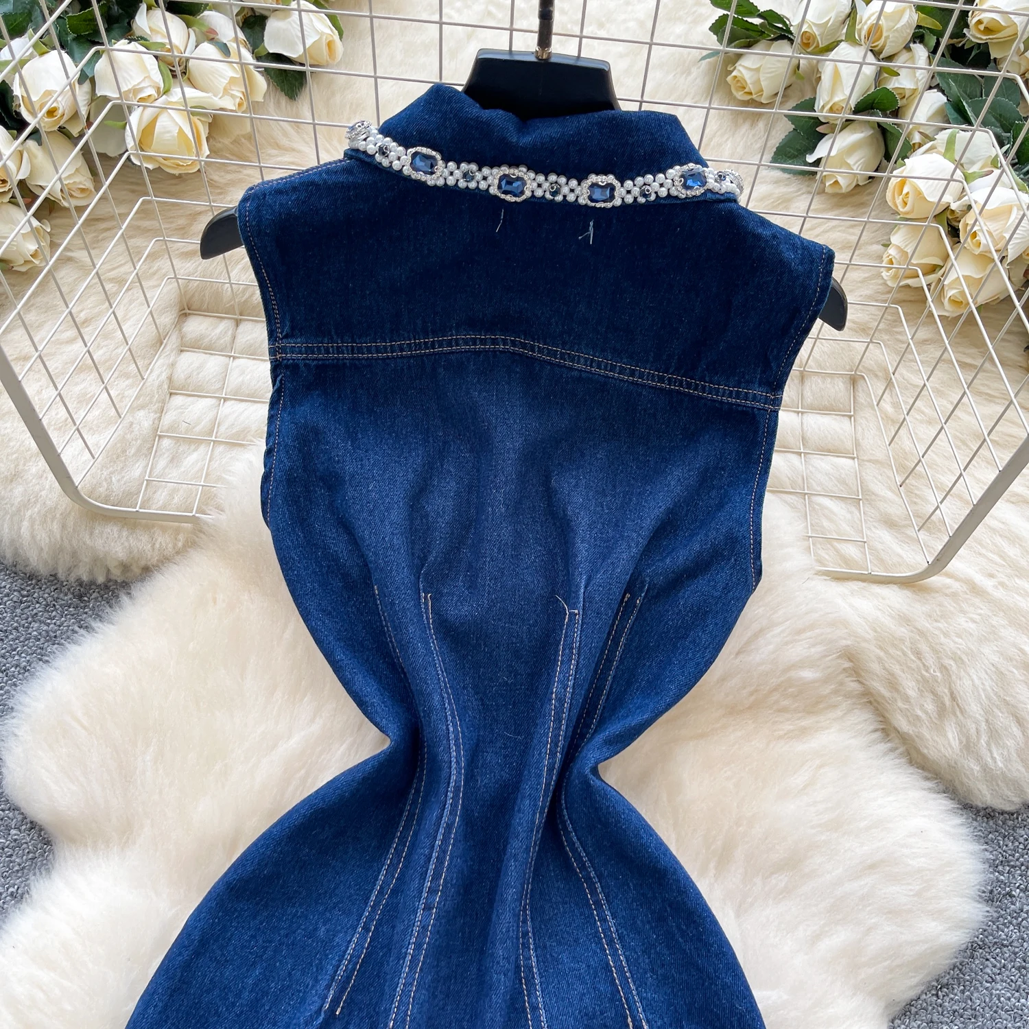 Chic vintage senza maniche strass Elegante fata moda coreana Boho Sundress abbigliamento donna mini abito