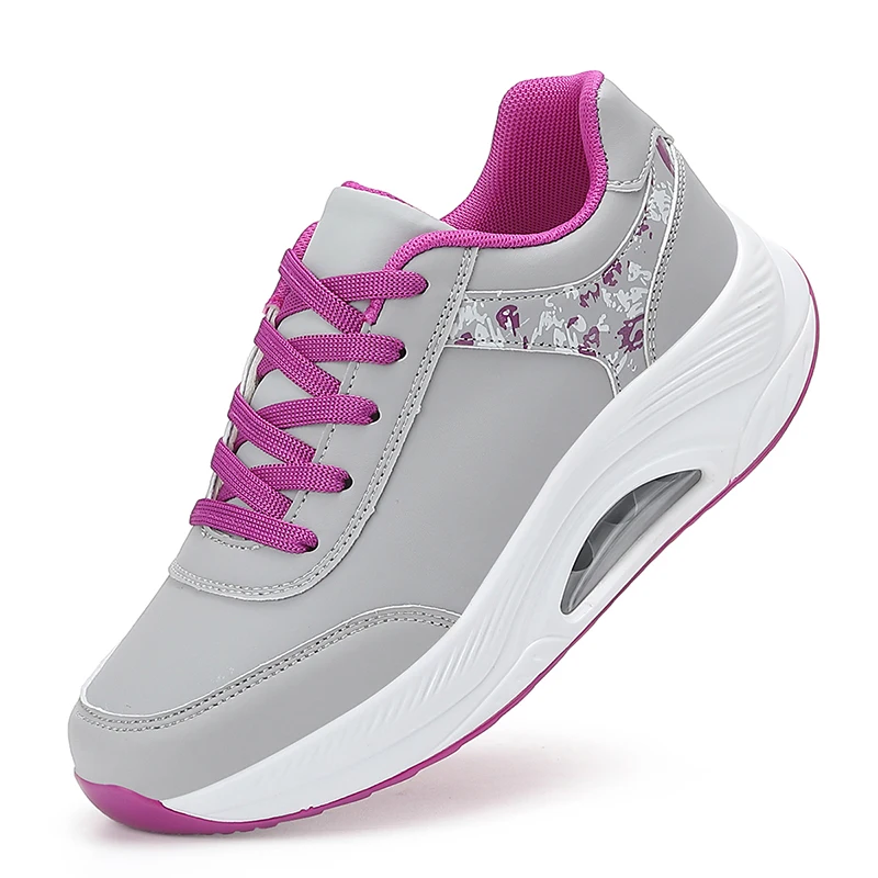 

Air-cushion Sneakers for Women Breathable Running Shoes PU Leather Ladies Jogging Walking Sports Shoes Anti-slip Sole