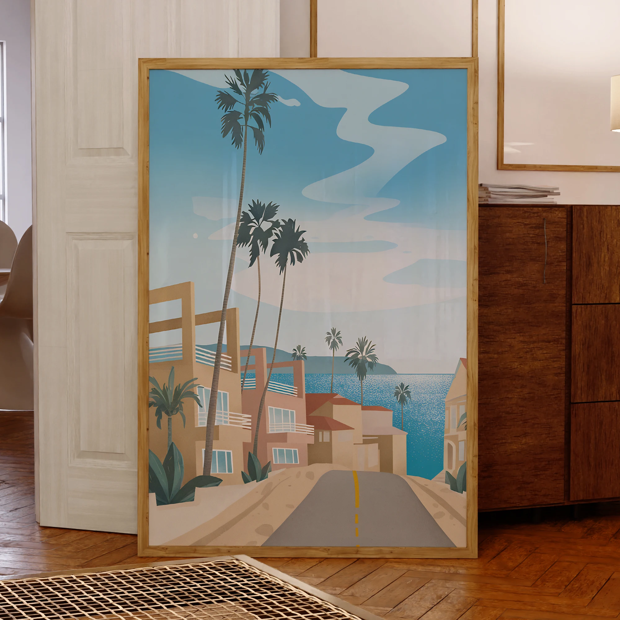 Moderne Vintage California Seaside Town Wandkunst Druckgrafik Leinwand Malerei Poster Bilder Wohnzimmer Schlafzimmer Wasserdicht Home Deco