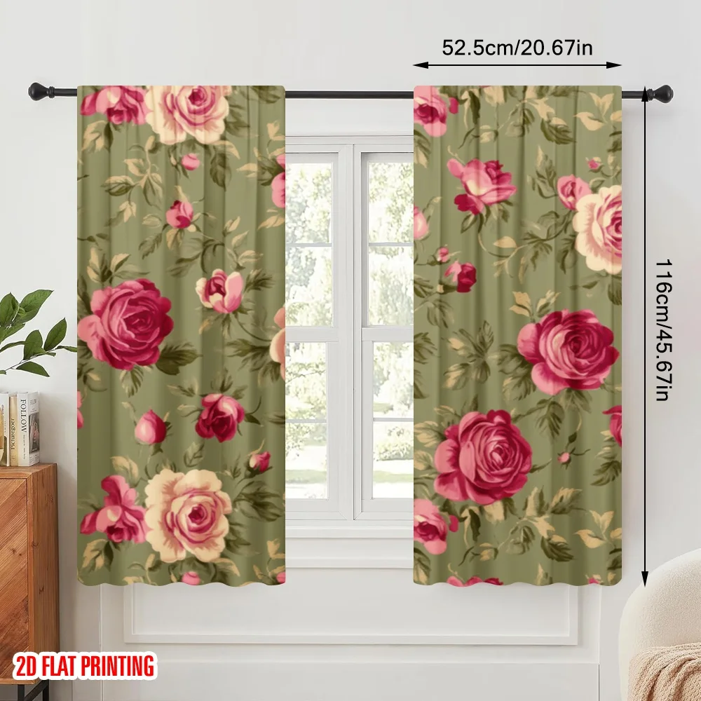 2pcs,2D plane printing Contemporary Curtains Vintage Blooms 100% Polyester (without rod) Festive Ldeal for Bedroom Office