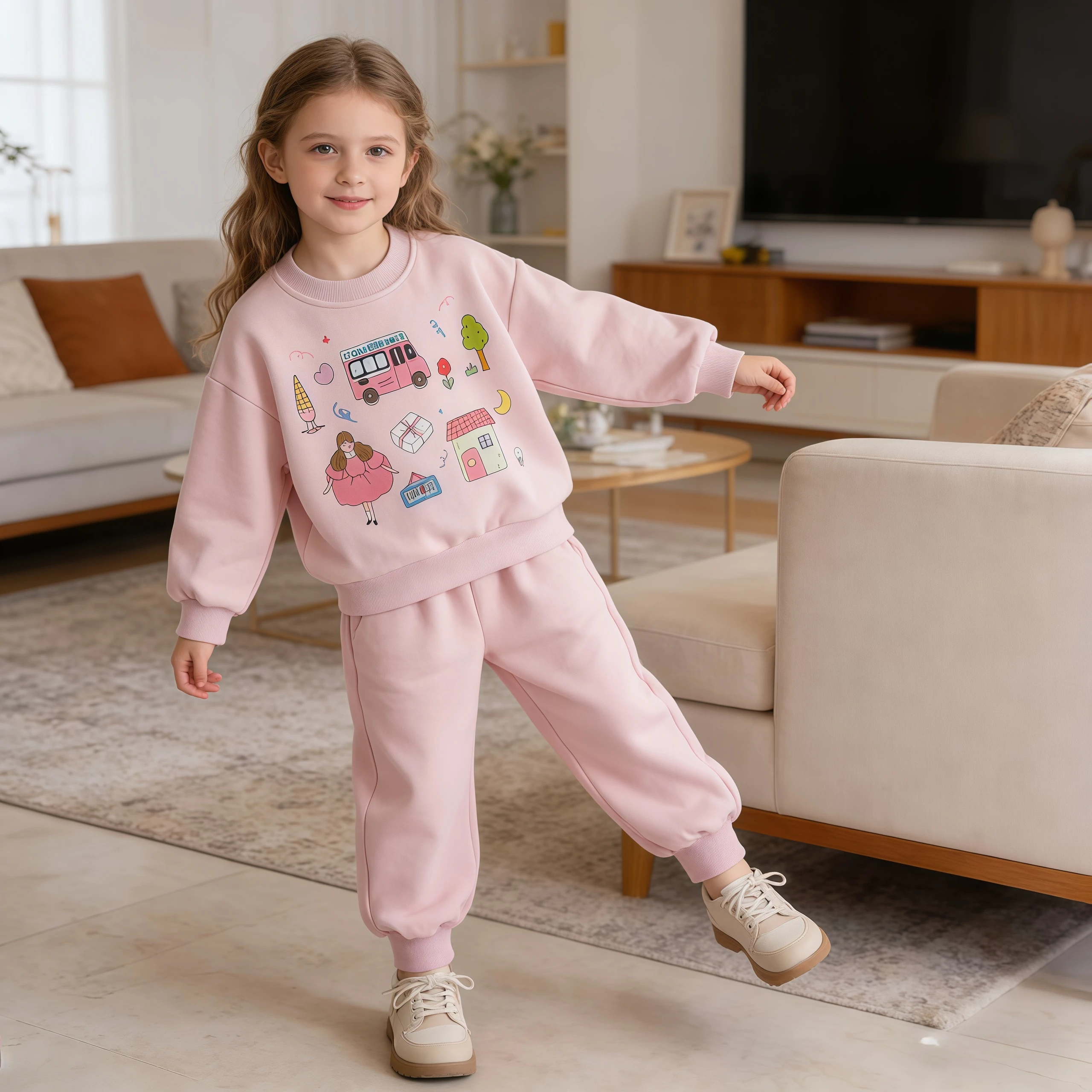 

Spring Fashion Kids Clothes Set Cute Girls Cartoon Sweatshirt With Pants For Children Casual Comfortable Tracksuit 2PCS Outfits