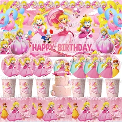 Pink Princess Peached Birthday Party Decorations Kids Girl Favors Party Supplies Table Accessories Paper Cups Napkin Tablecloth