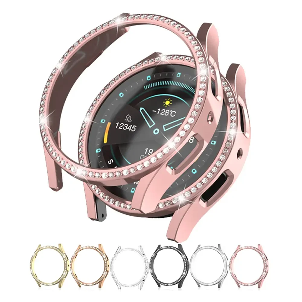 Glass+Case For Samsung Galaxy Watch 6/4 40mm 44mm Accessories Bling Diamond PC bumper+Screen protector Galaxy watch 6 Cover Case