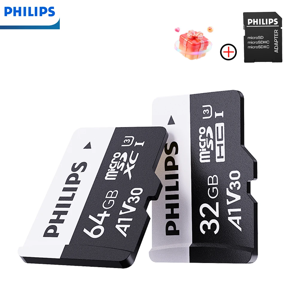 

Карта памяти PHILIPS Micro SD 256 ГБ до 100 МБ/с C10 U3 32 ГБ 64 ГБ 128 ГБ TF-карта 4K HD для USB-адаптера устройства чтения карт Microsd