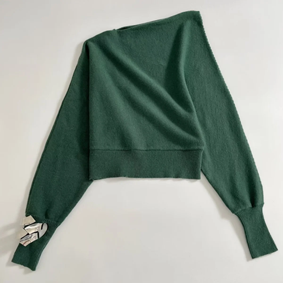 

Maxdutti French Elegant Asymmetrical Design Sweater Retro Lazy Lake Green Casual Tops Women's Sweater Knitwear Woman Clothing