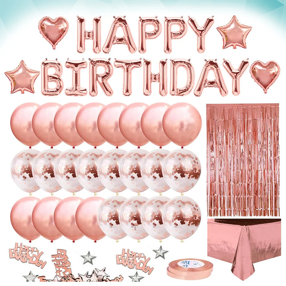 

Birthday Tinsel Curtains Rose Gold Balloon Set Balloons Party Decoration Golden Plastic