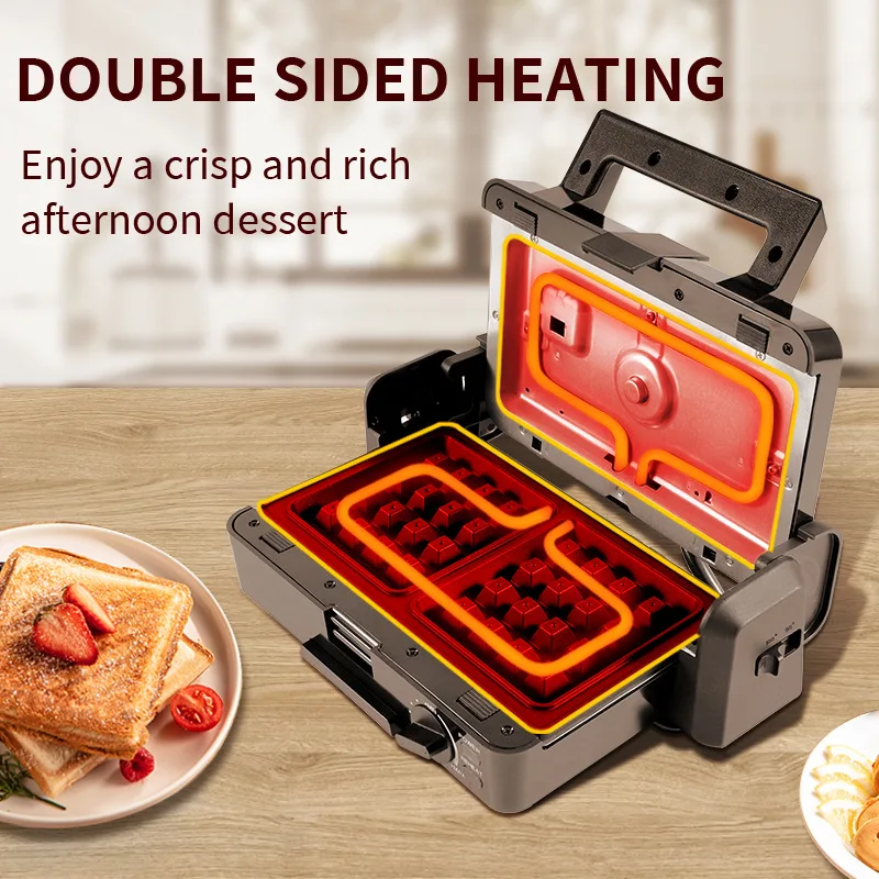 4-in-1 Multifunctional Sandwich Maker & Waffle Maker with Non-stick Baking Plate, 1200W High Power