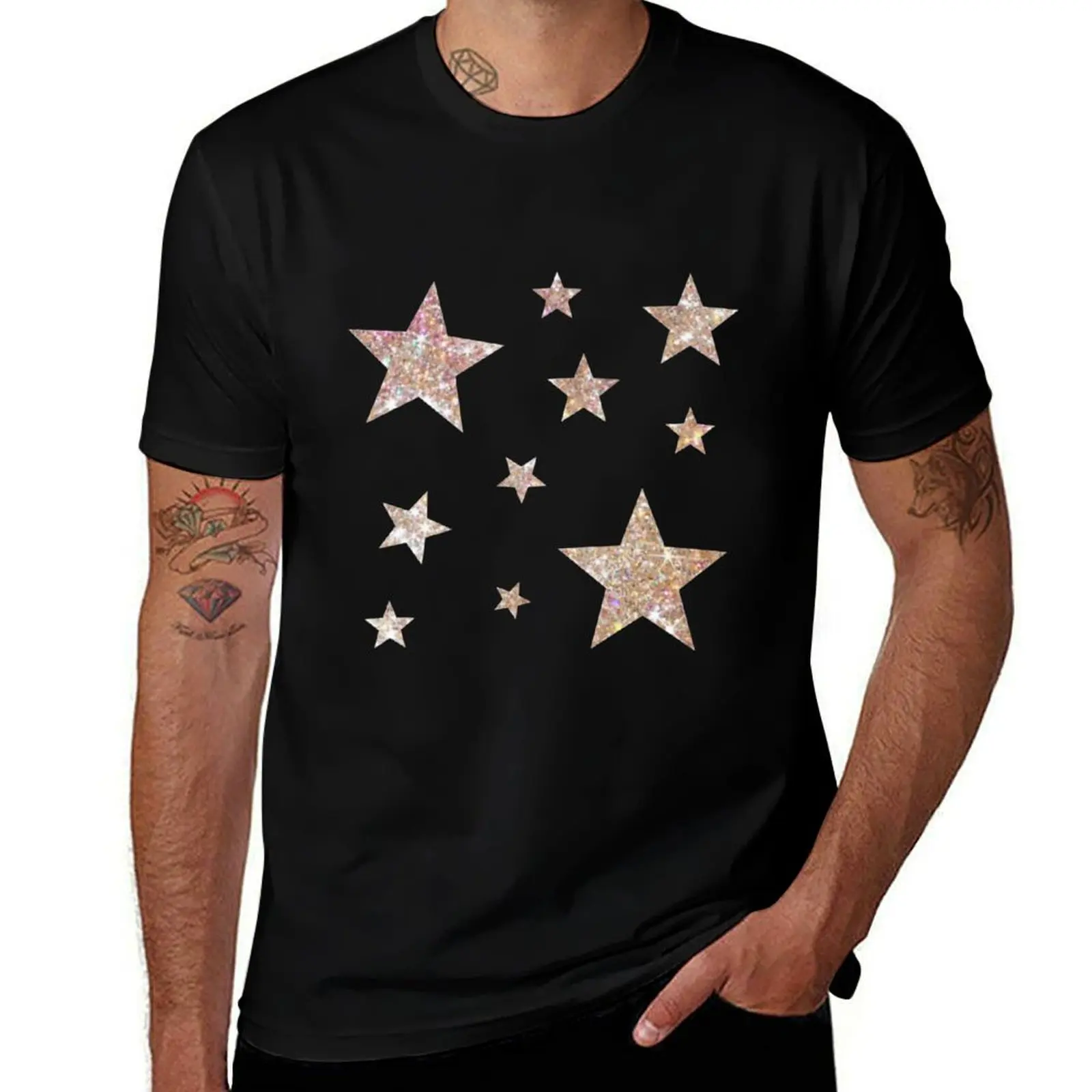

tshirt man T-Shirt man shirt cotton Glitter Gold t shirt Faux t casual Stars man T-Shirt