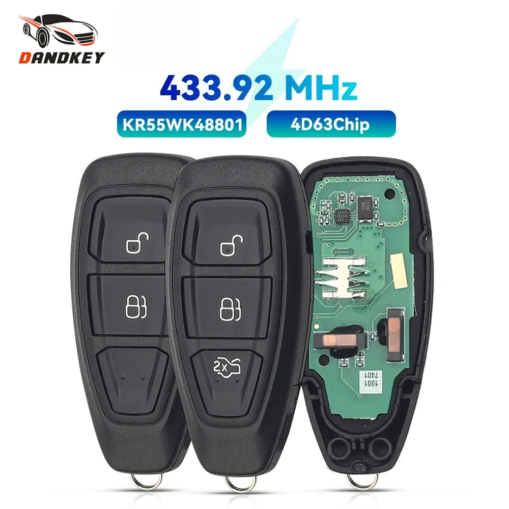Dandkey KR55WK48801 For Ford Focus Fiesta C-Max Mondeo Ecosport Galaxy Kuga Smart Keyless 2/3 Buttons 433 434 MHz Car Remote Key