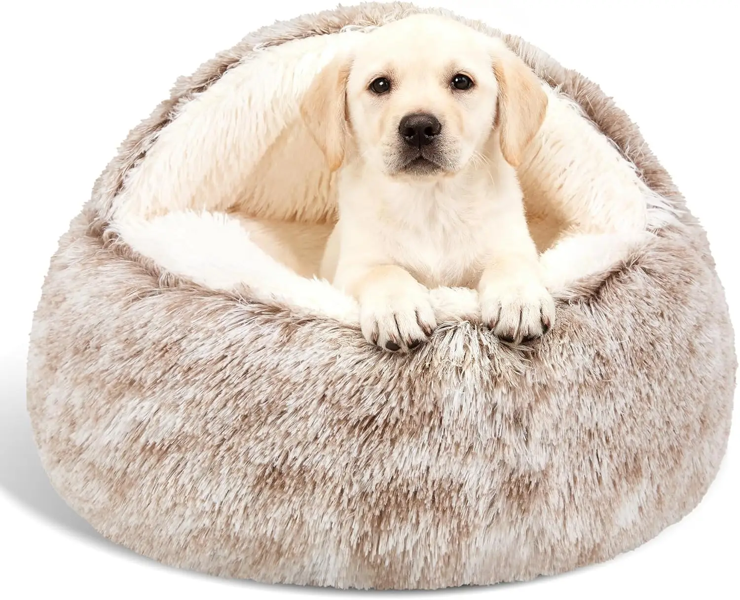 

Calming Dog Beds & Cat Cave Bed with Hooded Cover,Removable Washable Round Beds for Small Medium Pets,Anti-Slip Faux Fur