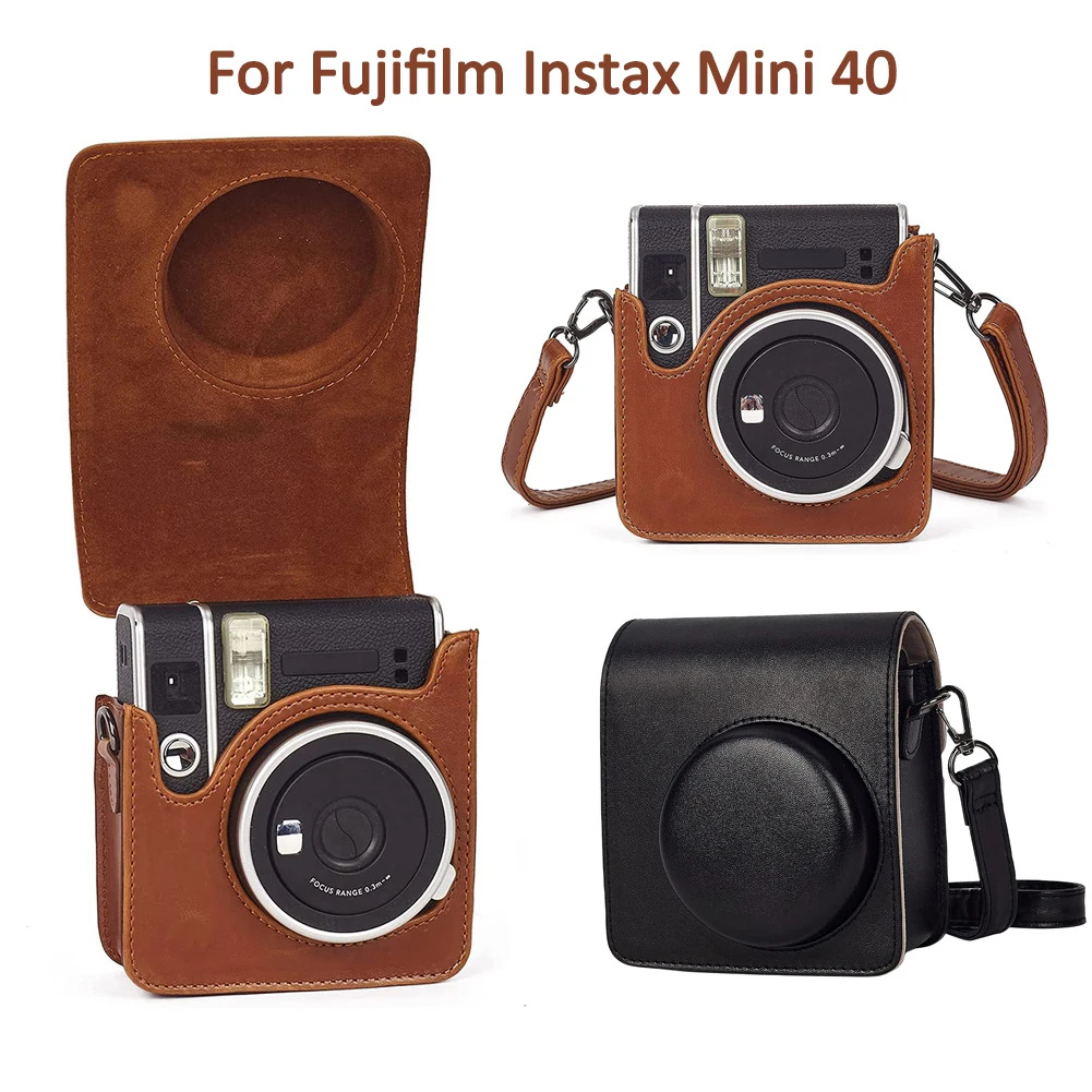 ريترو جلدية كاميرا واقية مع حزام الكتف ، غطاء حقيبة ل Fujifilm Instax Mini 40 ، السفر