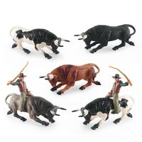 Simulation Bullfighting Action Figures With Rider Farm Animals Poultry Cattle Model Static Miniature Calf Bull OX Figures