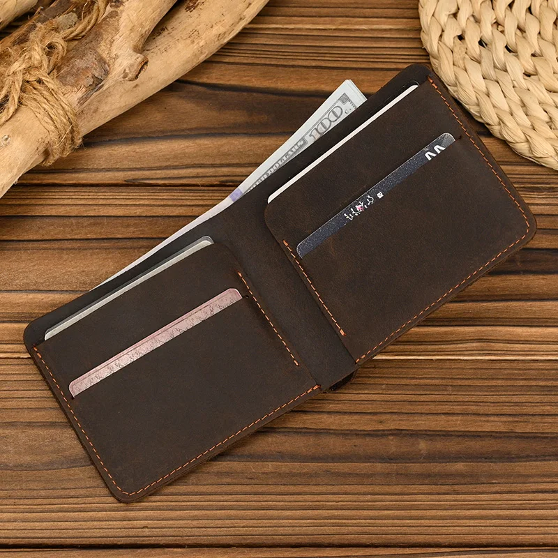 Handmade Vintage Crazy horse Leather Wallet Men Genuine Leather Short Wallet Slim Coin Purse Male Money Clips Money bag