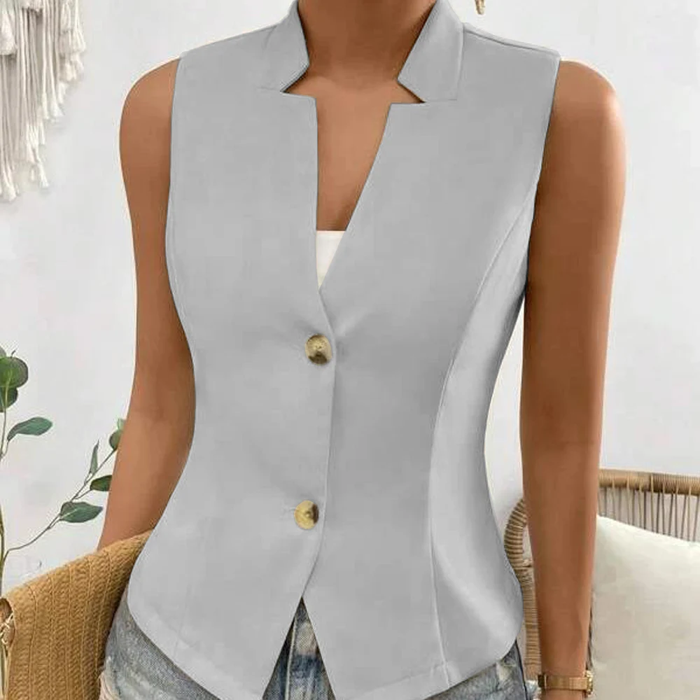 Women\'s Vest Design Neckline New Style Coat 2 Buttons Women Vest Slim Fit Coat Elegant Casual Sleeveless Jacket Women Clothing