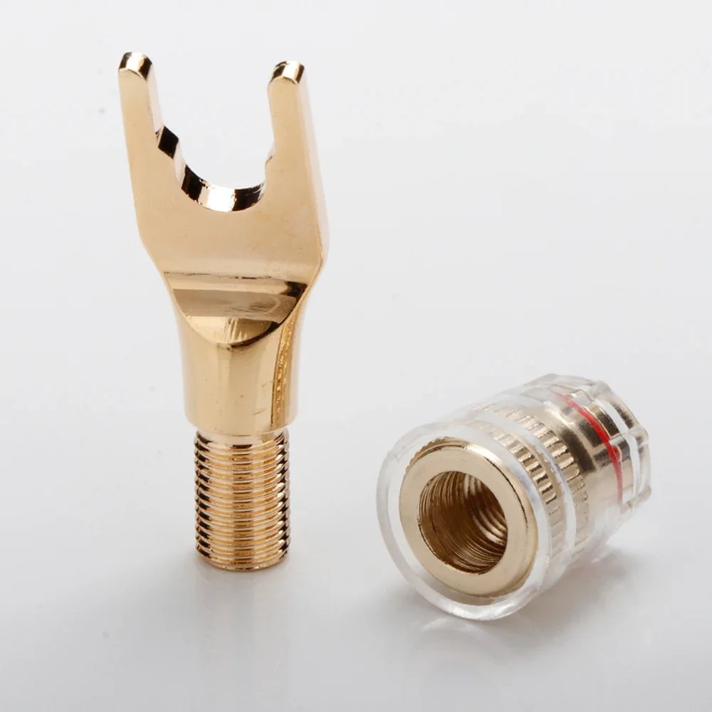 Hifi Y Shaped to Banana Female Connector Handma Diy Terminal 4mm Banana Female Gold Plated 24K Audio Speaker Cable Plug