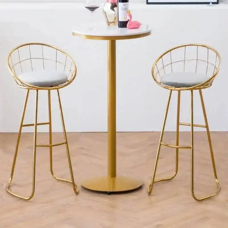 

stool modern wrought iron household furniture Bar simple high stools Nordic backrest chairs makeup ins soft bag dressing chair