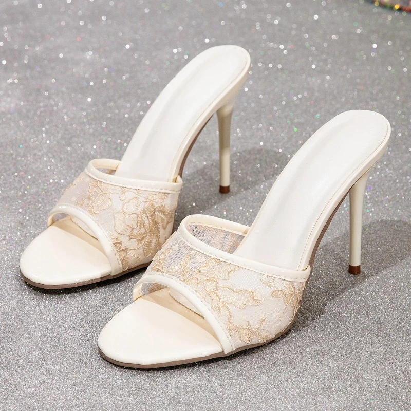 

Элегантные женские туфли с сетчатой вышивкой, летние сексуальные босоножки на высоком каблуке с открытым носком, удобные туфли для банкетов, дизайнерские роскошные сандалии