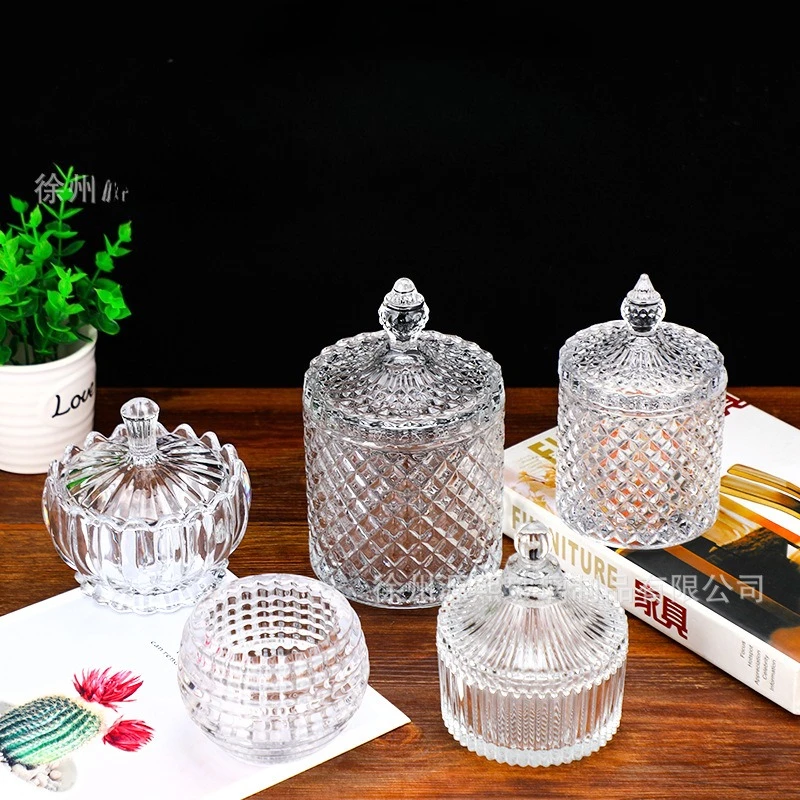

Retro Glass Mongolian Yurt Food Roman Jar with Lid Glass Candlestick Handmade DIY Candle Cup Candy Storage Jar