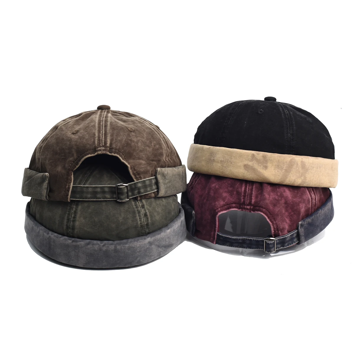 Washed Docker Cap Splicing Colors Brimless Caps Without Visor Adjustable Cotton Cap For Men Women Vintage Outdoor Hip Hop