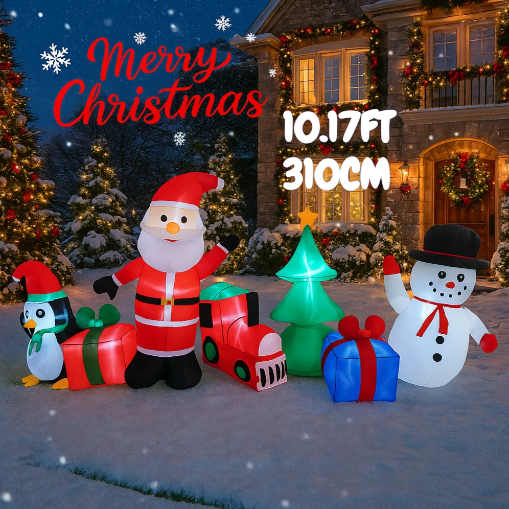 

10.1FT Outdoor Holiday Decoration Inflatable Santa Snowman Penguin Tree Set Toy Christmas Supplies Ornament Xmas Yard Decor LED