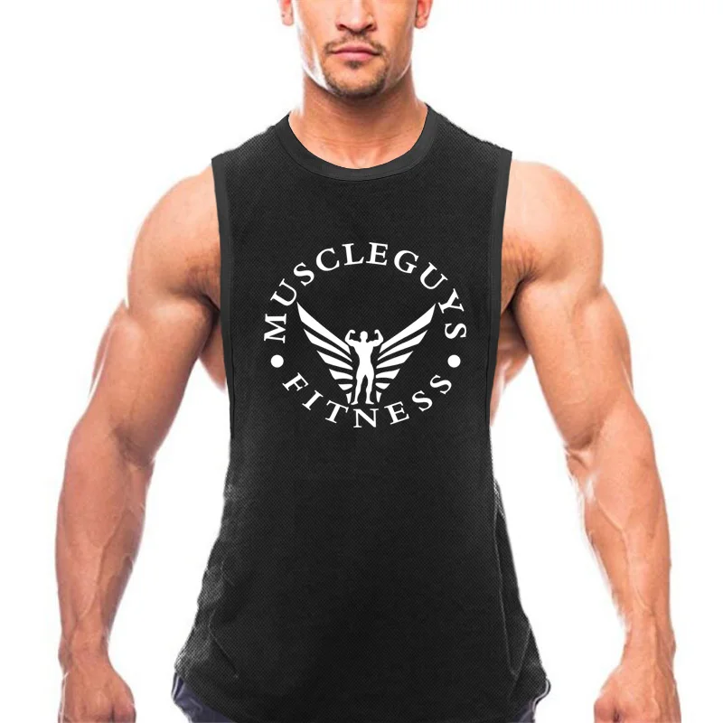 

Muscle Guys Gym Bodybuilding Casual Sleeveless O Neck Tank Tops Summer Quick Dry Breathable Cool Feeling Workout Muscle Shirt