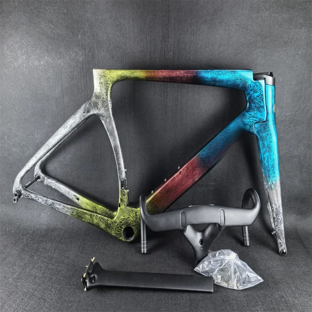 Road Frame Frozen T1000 UD Glossy Matte Disc Carbon Frames Road Bike Bicycle Frameset with Handlebar 380 400 420 440mm