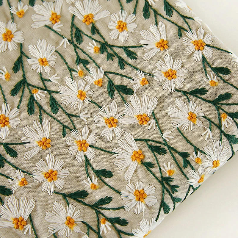 50x135cm Retro Art Daisy Embroidery Fabric Cotton Linen 3D Daisy Jacquard Fabric For Diy Dress Tablecloth Bag Cushion Material