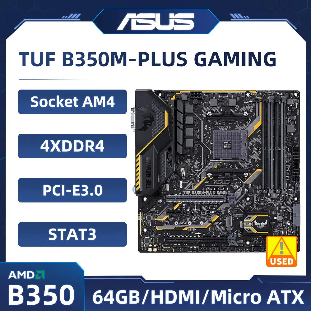 

Материнская плата ASUS B350 TUF B350M-PLUS GAMING Socket AM4 DDR4 64 ГБ с поддержкой процессора Ryzen 5600 PRO 3600 3200 1700 4600 5900 4700 M.2