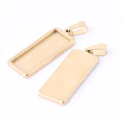 5pcs Stainless Steel Gold Plated 10x25mm Rectangle Cabochon Base Settings Diy Pendant Bezel Trays For Necklace Jewelry Making