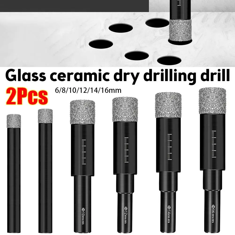 

2 шт., сухие сверла для сверления отверстий, вакуумная пайка, алмаз 6/8/10/12/14/16 мм, открывалка для отверстий для гранита, мрамора, керамической плитки, стекла