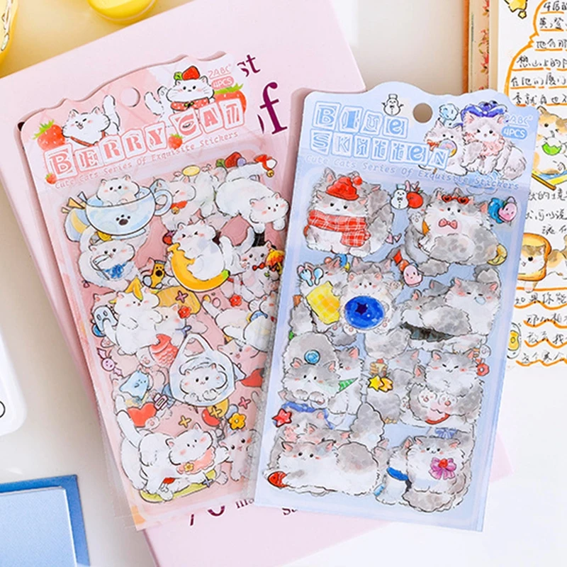 Kawaii Cat Stickers Cartoon Animal Stickers Student DIY Scrapbook Decals Handbook Cute Korean Nail Sticker Aesthetic Stationery