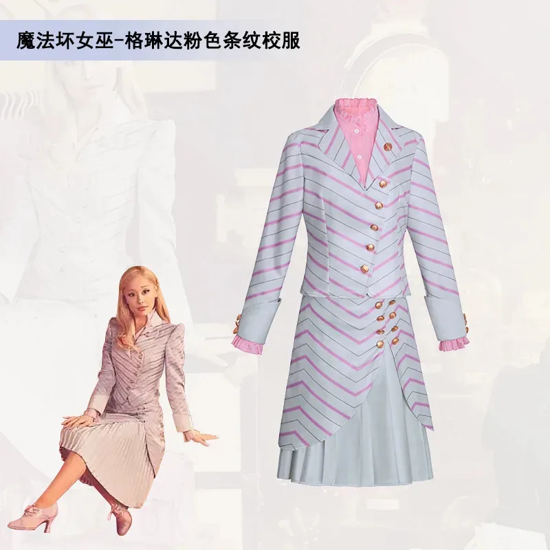 Disfraz de bruja de la película Wicked Glinda, vestido rosa para mujer adulta, uniforme escolar, traje con peluca, disfraz de fiesta de Carnaval, traje de fantasía