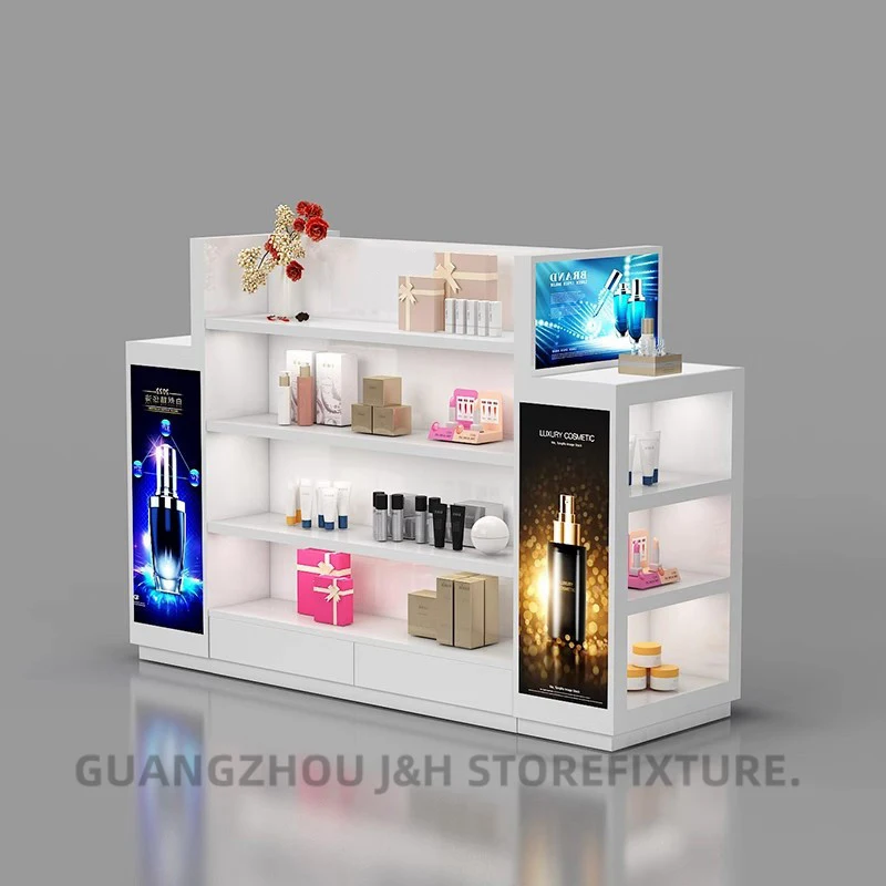 ระบบชั้นวางสินค้าแบบกอนโดลาไม้สมัยใหม่ ชั้นวางสินค้าแบบกอนโดลาไม้ ชุดชั้นวางสินค้าแบบเกาะสำหรับเครื่องสำอาง