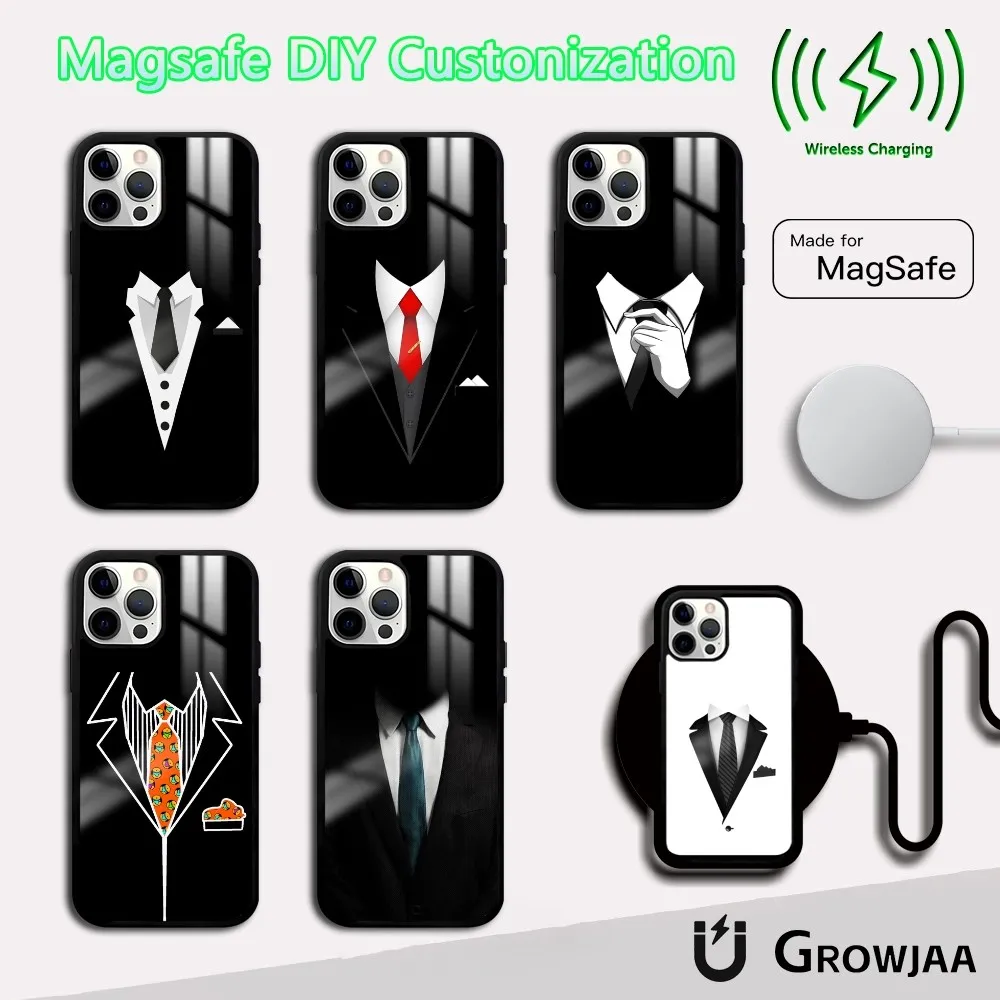 

Man Suit Shirt Tie Cool Art Phone Case For IPhone 16 15 14 13 12 11 Pro Max Plus Mini Magsafe Mirror Wireless Magnetic Funda