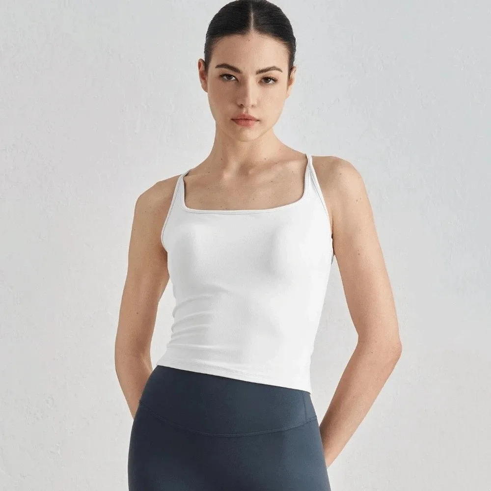 Moda sem mangas colete esportivo camisolas estilo curto fora do ombro yoga colete fino ajuste cor sólida regata mulher