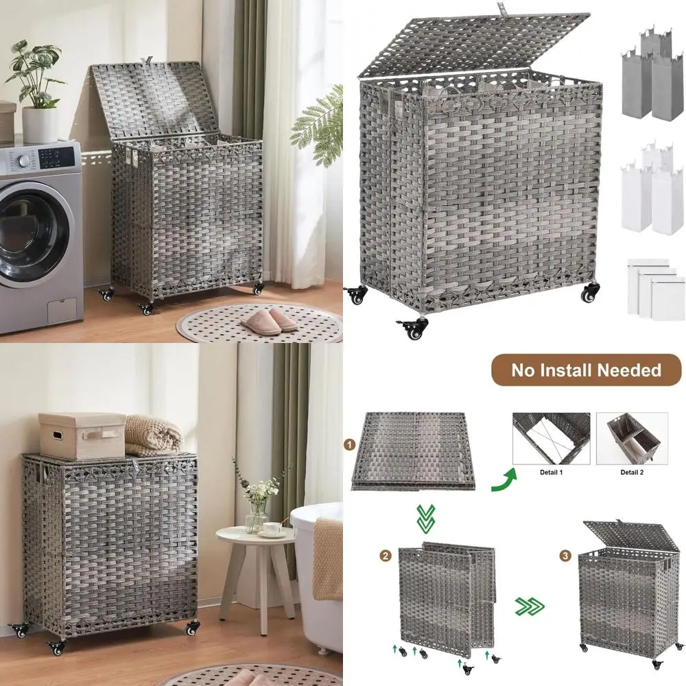 

Роликовая корзина на колесиках, 190 л, трехсекционная, с крышкой и 6 съемными вкладышами