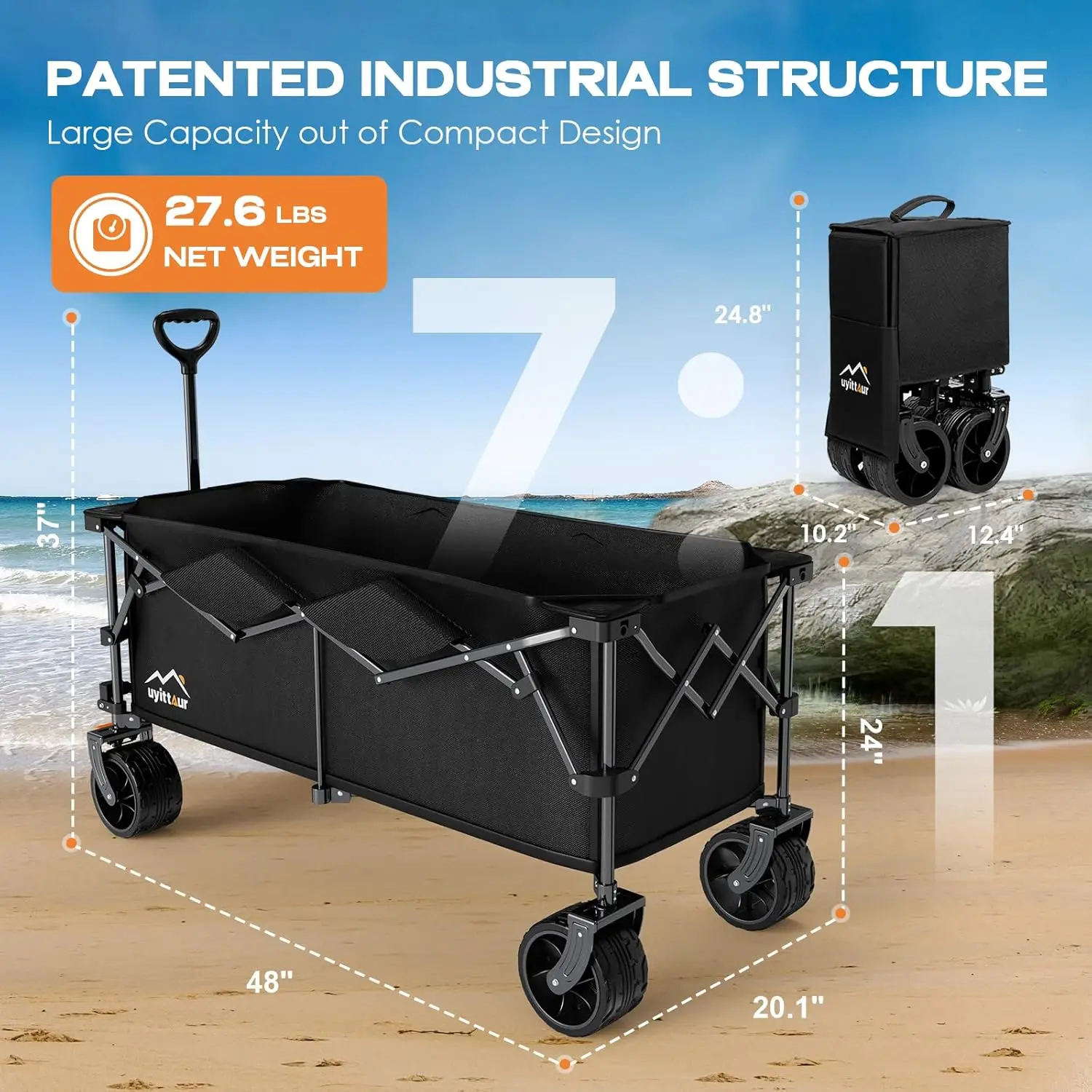300L Large Folding Wagon, 440lbs Capacity, All-Terrain Wheels for Outdoor Use