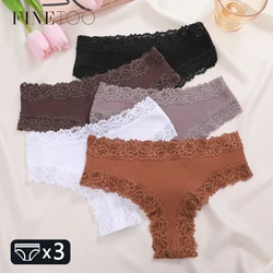 3 pezzi di cotone brasiliano mutandine Patchwork biancheria intima di pizzo per le donne Sexy vita bassa floreale perizoma femminile perizoma a righe Lingerie