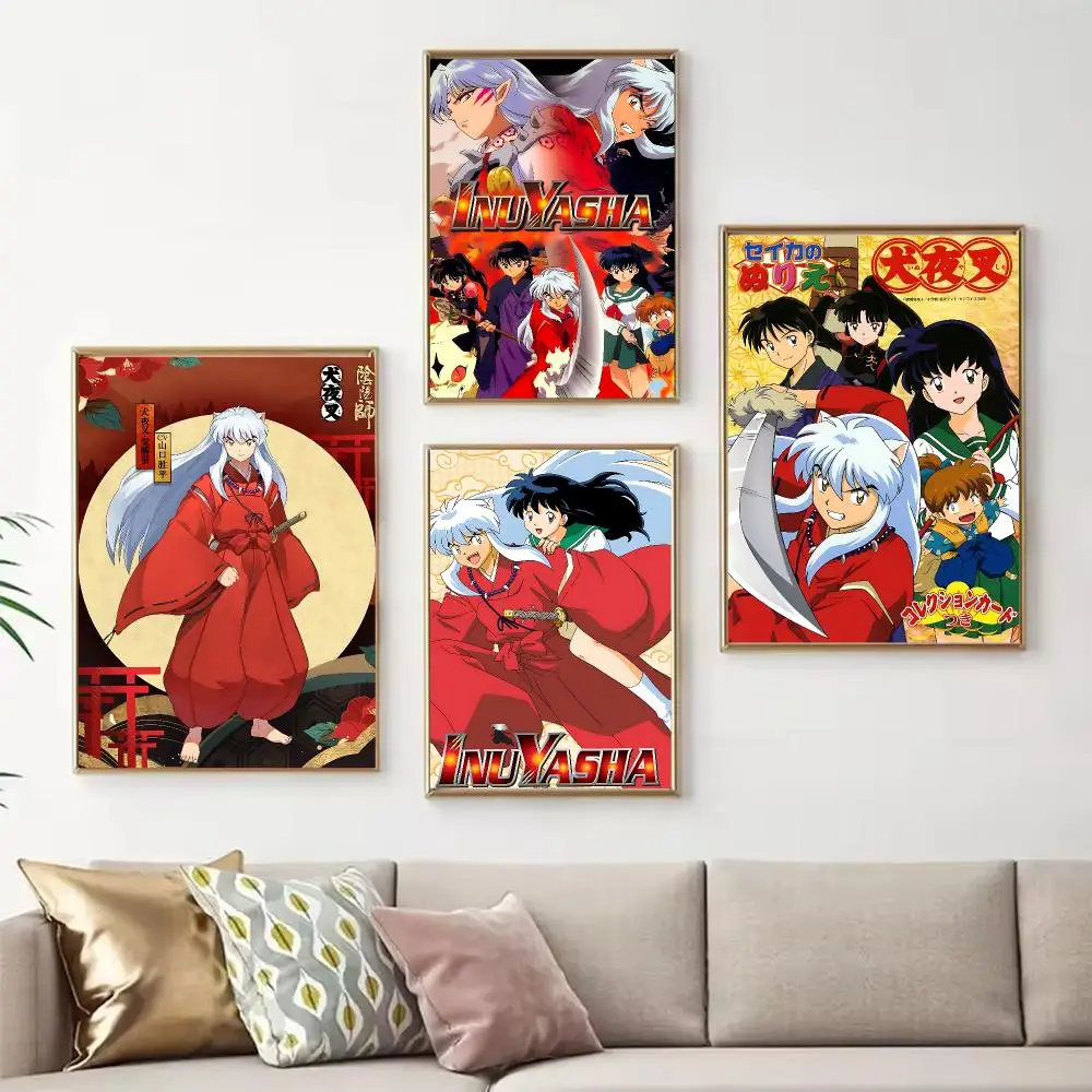 Legendary Anime Inuyasha Poster Chic Art Poster Self-Adhesive No Glue Residue for Bedroom Hallway