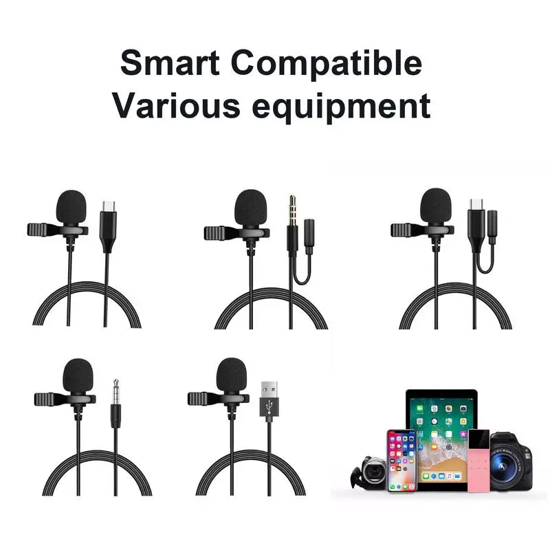 Lavalier Mini 3.5mm Condenser Microphone 1.5m Professional USB Wired Mic For PC Computer Phone Lapel Clip-on Type C Micro Mic