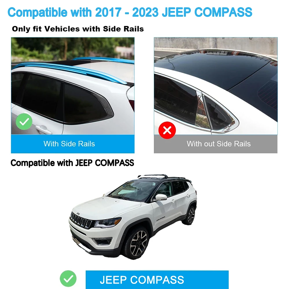 SHITURUI 2Pcs Roof Bars for JEEP COMPASS 2017-2023  Aluminum Alloy Side Bars Cross Rails Roof Rack Luggage