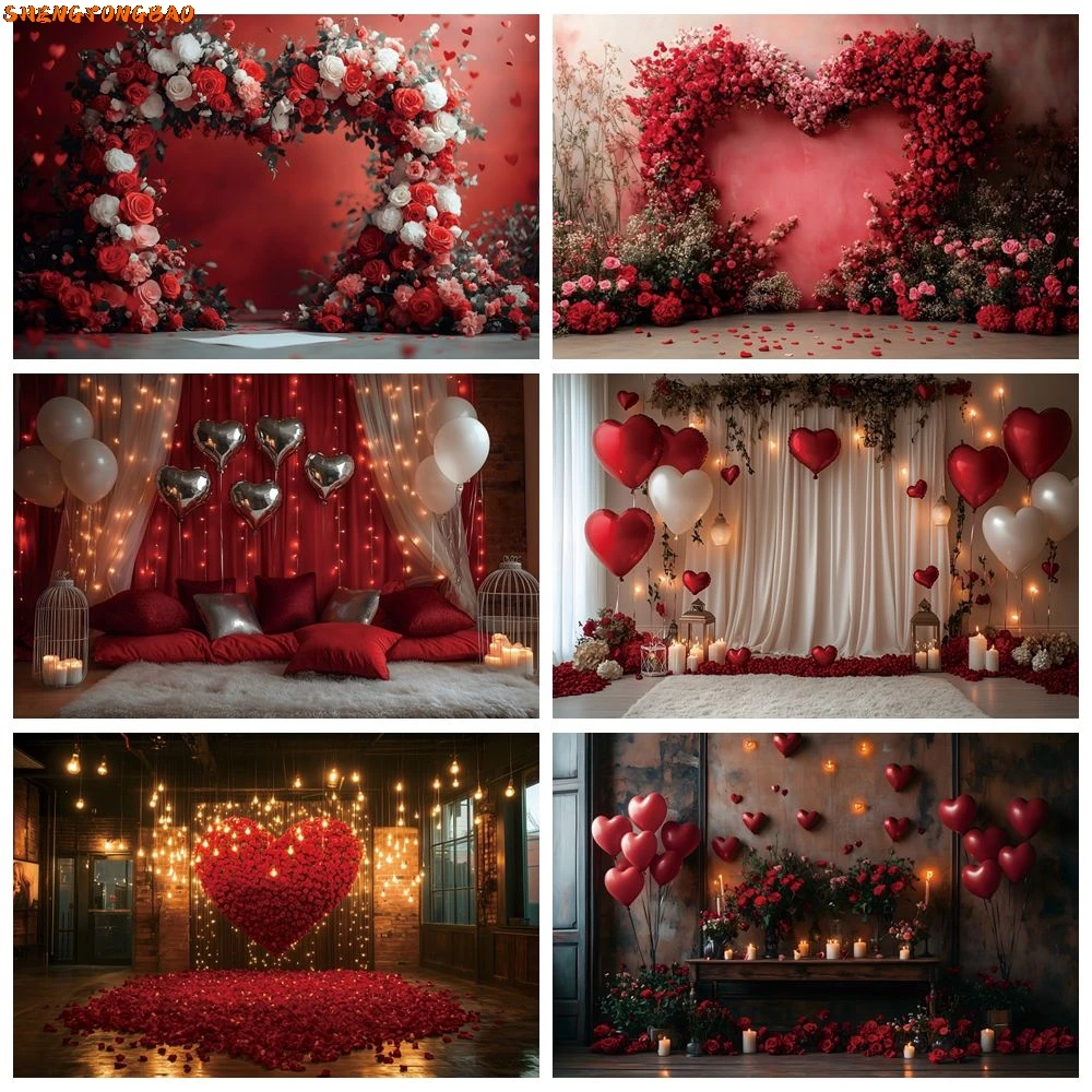 

Romantic Valentine's Day Backdrop Red Rose Love Heart Candle Interior Scene Wedding Photography Background Photostudio Supplies