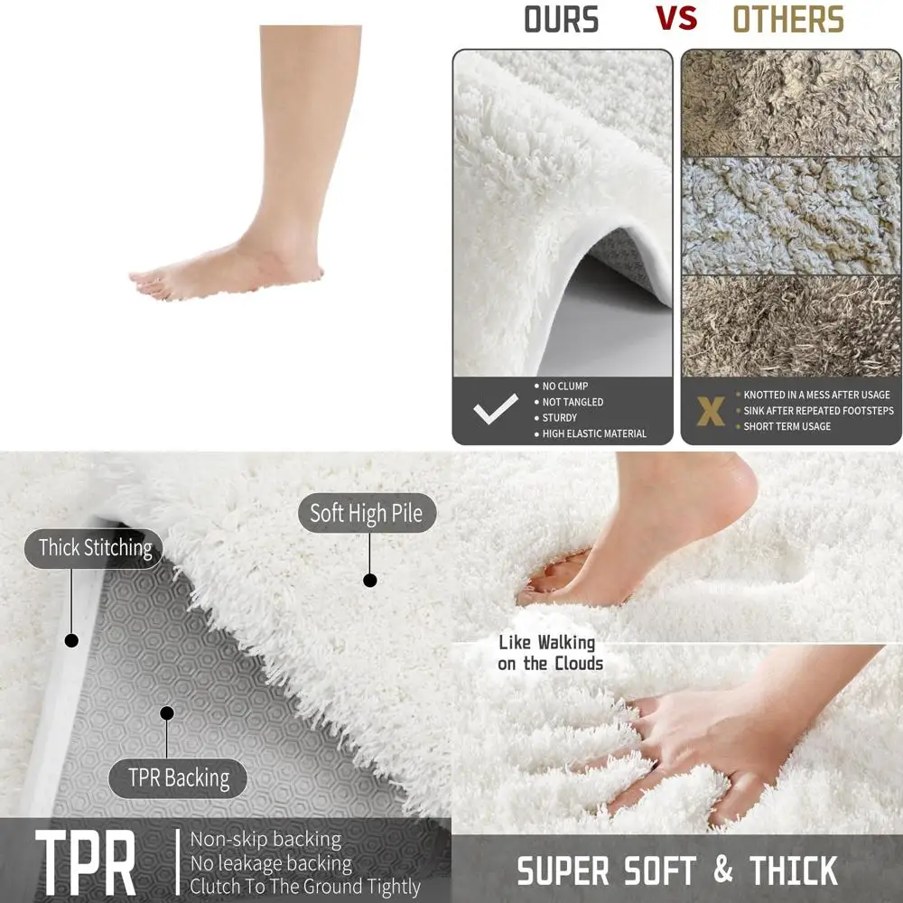 

Ultra Plush Shaggy Bath Mat, Soft & Non-Slip, Quick Drying, Absorbent Microfiber, Machine Washable, Thick Shower Rug, 70x24, Off