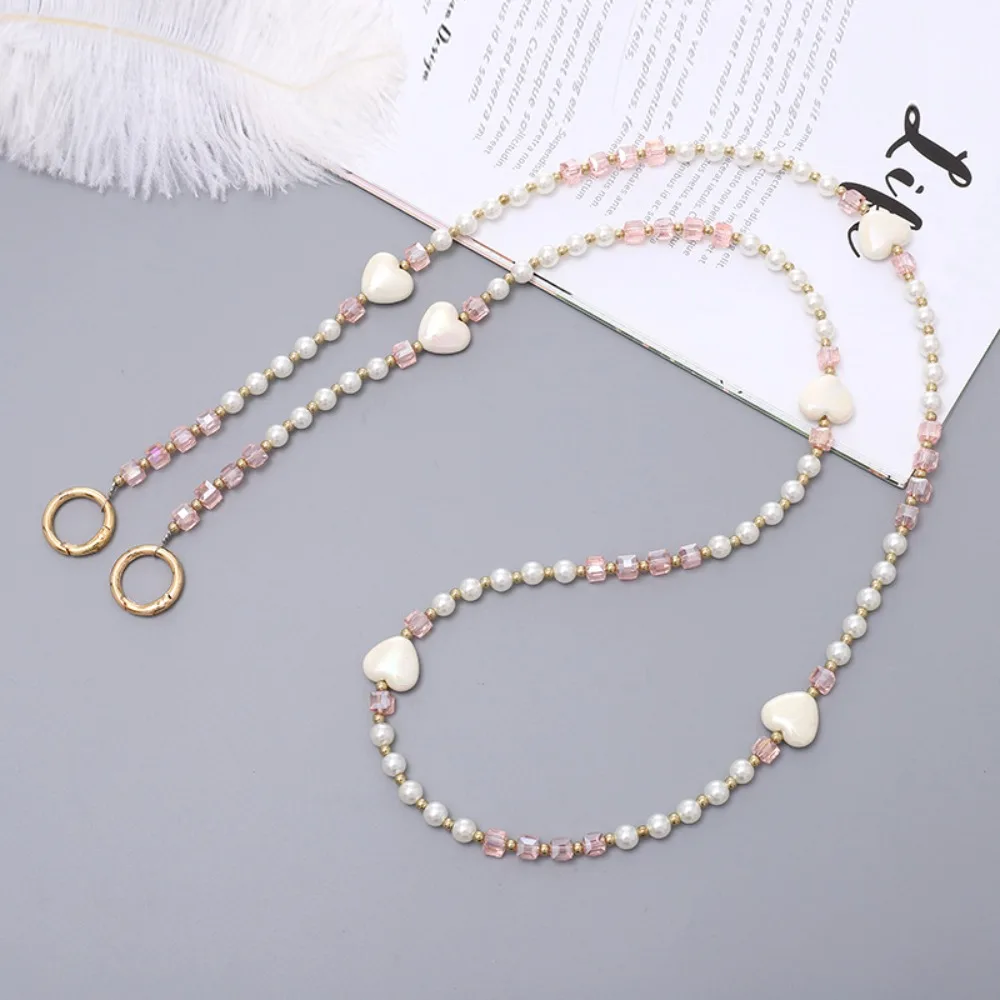 

With Patch Beaded Crossbody Phone Chain Love Heart Bag Chain Mobile Phone Crossbody Strap Long-style Anti Loss Phone Neck Straps
