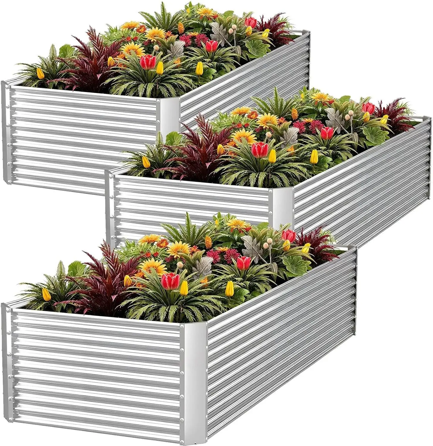 

3pcs Tall Galvanized Raised Garden Bed Outdoor,Steel Garden Bed for Vegetables,Above Ground Garden Box for Flower,Metal