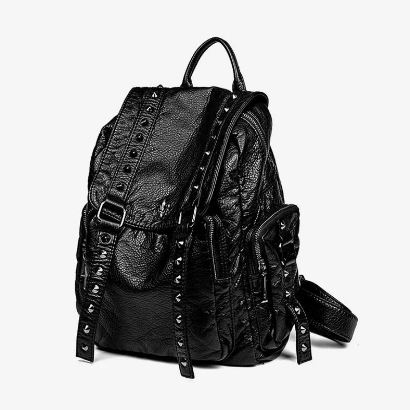 Leather Rivet Dual Shoulder Bag Fashionable Women's Casual Travel Bag Large Capacity Soft Travel Bag Motorcycle Equipment