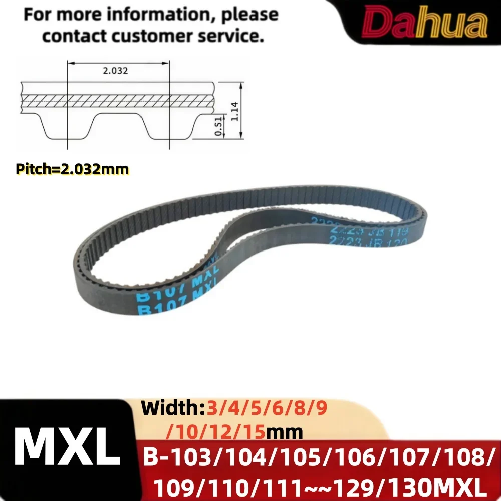 

MXL Timing Belt, Pitch=2.032mm Width3/4/5/6/8/9/10/12/15mm Length B-103/104/105/106/107~~128/129/130MXL Rubber Synchronous Belt