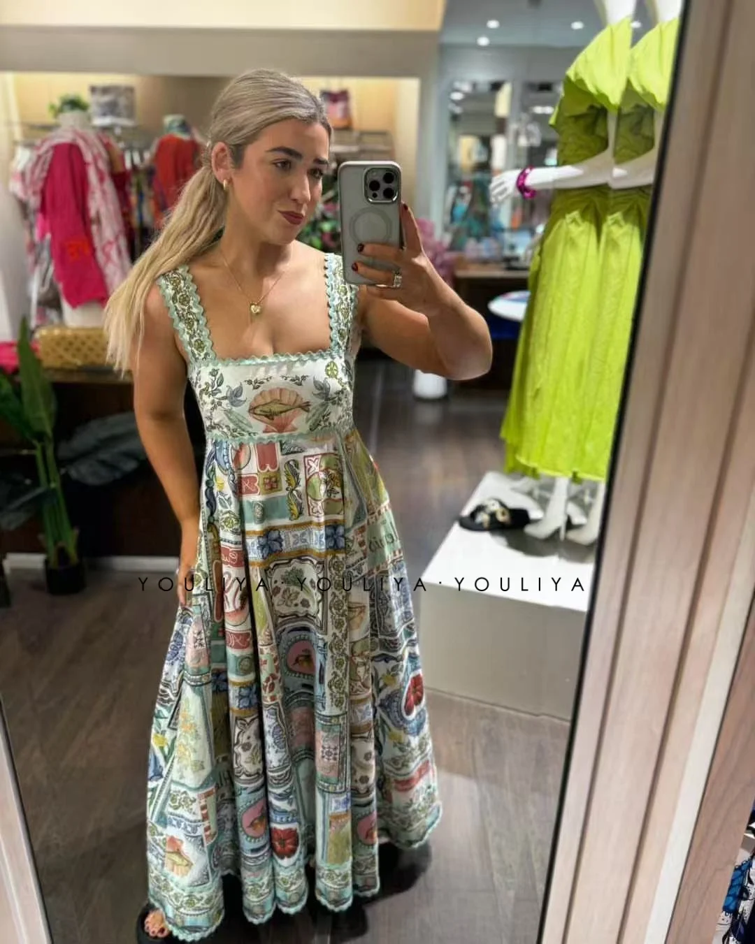 فستان نسائي قطني صيفي جديد عالي الجودة بدون حمالات عتيق موضة طباعة توماسينا فستان من القطن العضوي 2025 #3